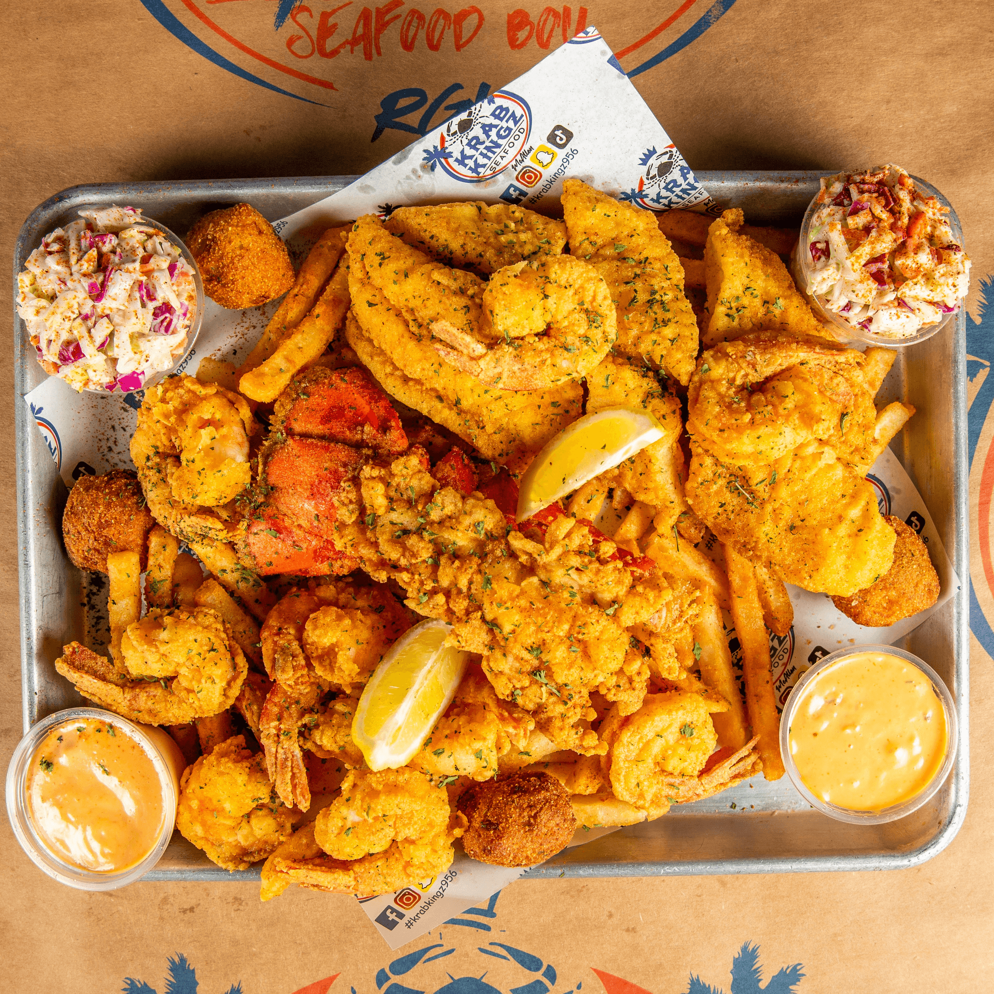 -Fried Lobster, Fish & Shrimp / Langosta, Pescado & Camarones Fritos.